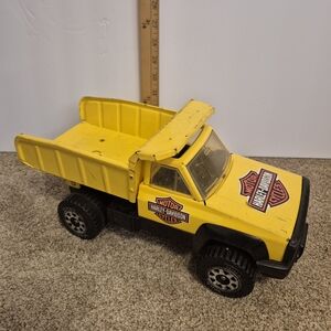 Vintage Hasbro dump truck with applied Harley-Davidson branding, 2001